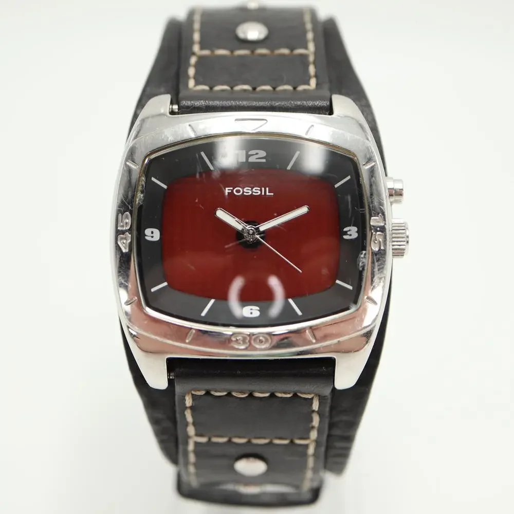Fossil Kaleido Mens Red Orange Color Change 41mm Watch Black Leather New Battery